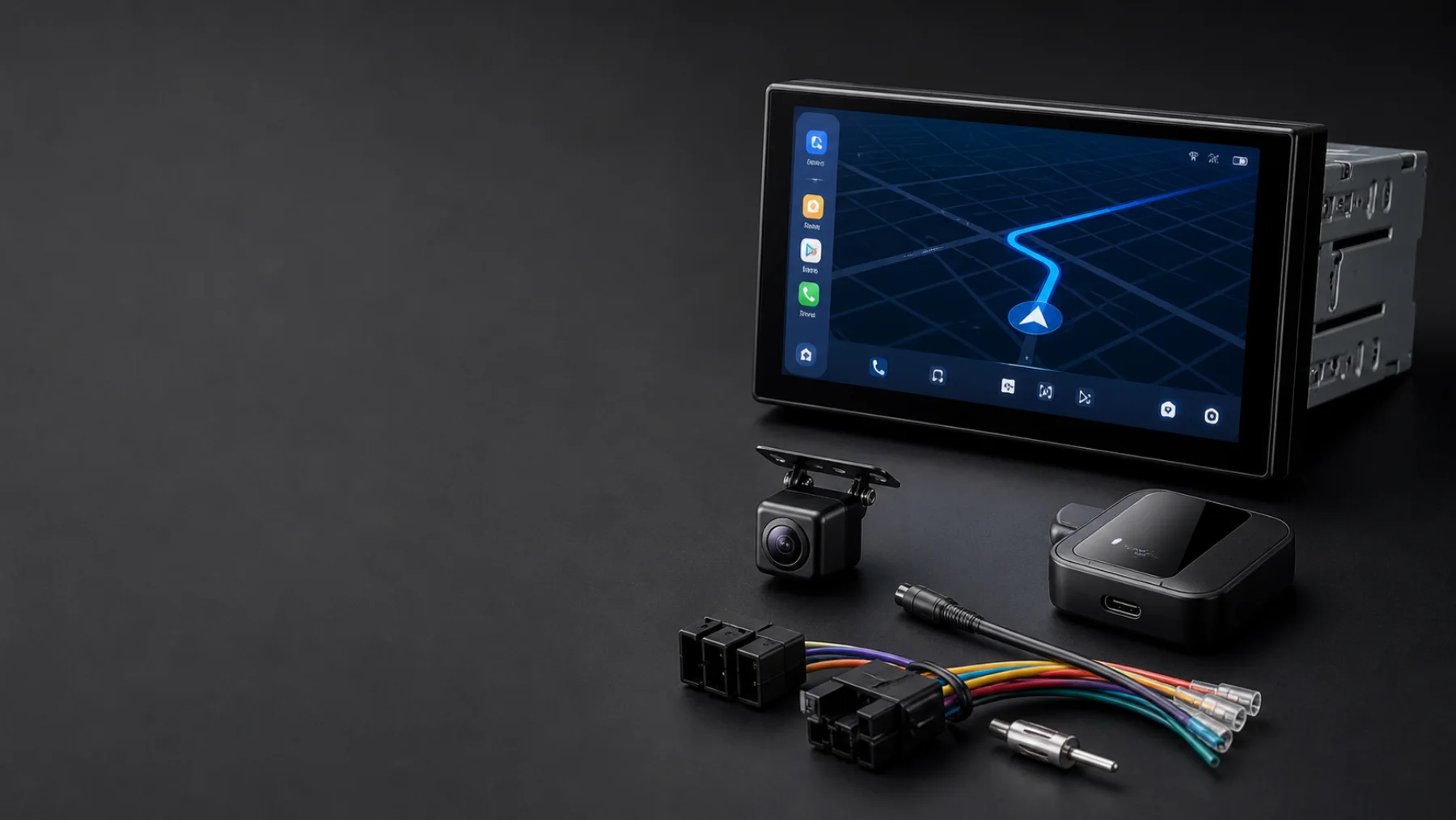 Android-магнитола, камера заднего вида и CarPlay-модуль
